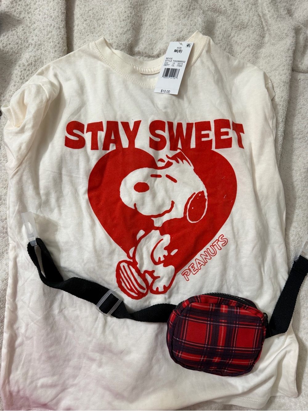Peanuts Cream Tee with Red Snoopy Heart Graphic